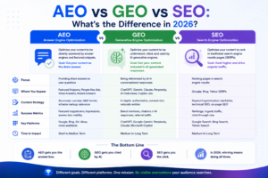 AEO vs GEO vs SEO: What’s the Difference in 2026?