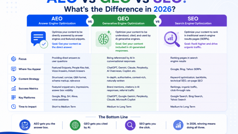 AEO vs GEO vs SEO: What’s the Difference in 2026?