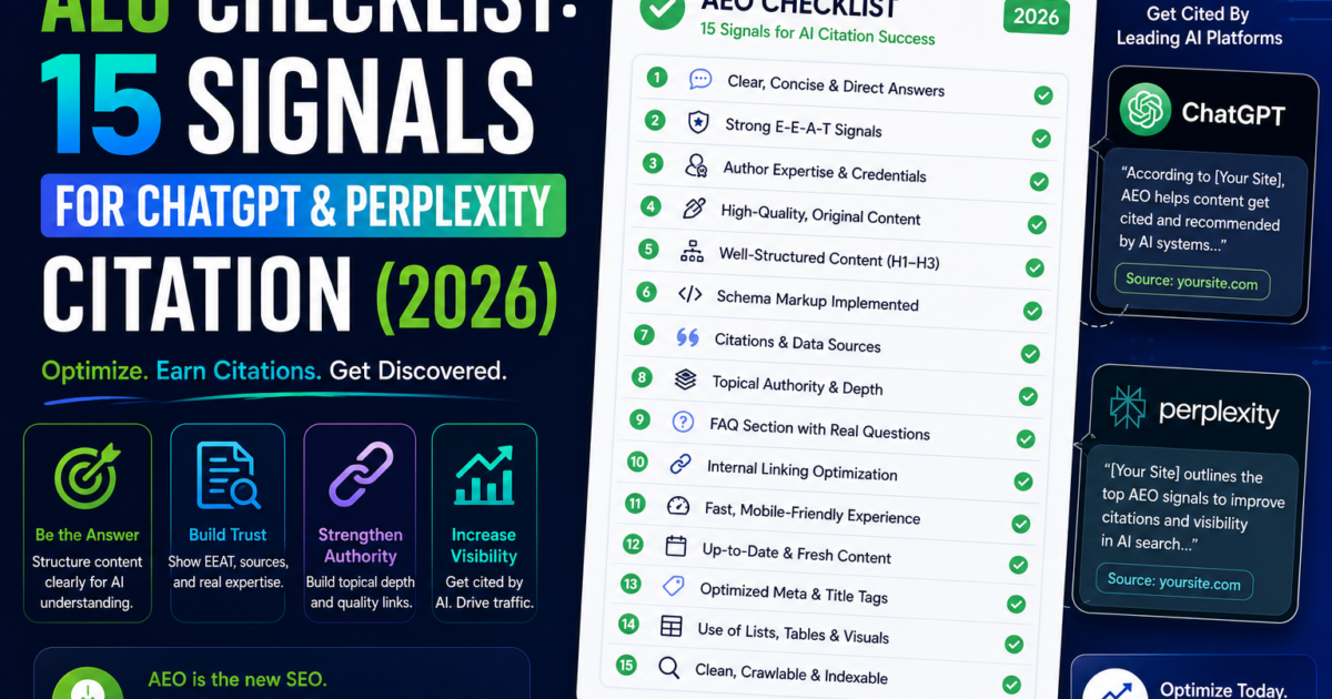AEO Checklist: 15 Signals That Determine If ChatGPT & Perplexity Cite Your Site